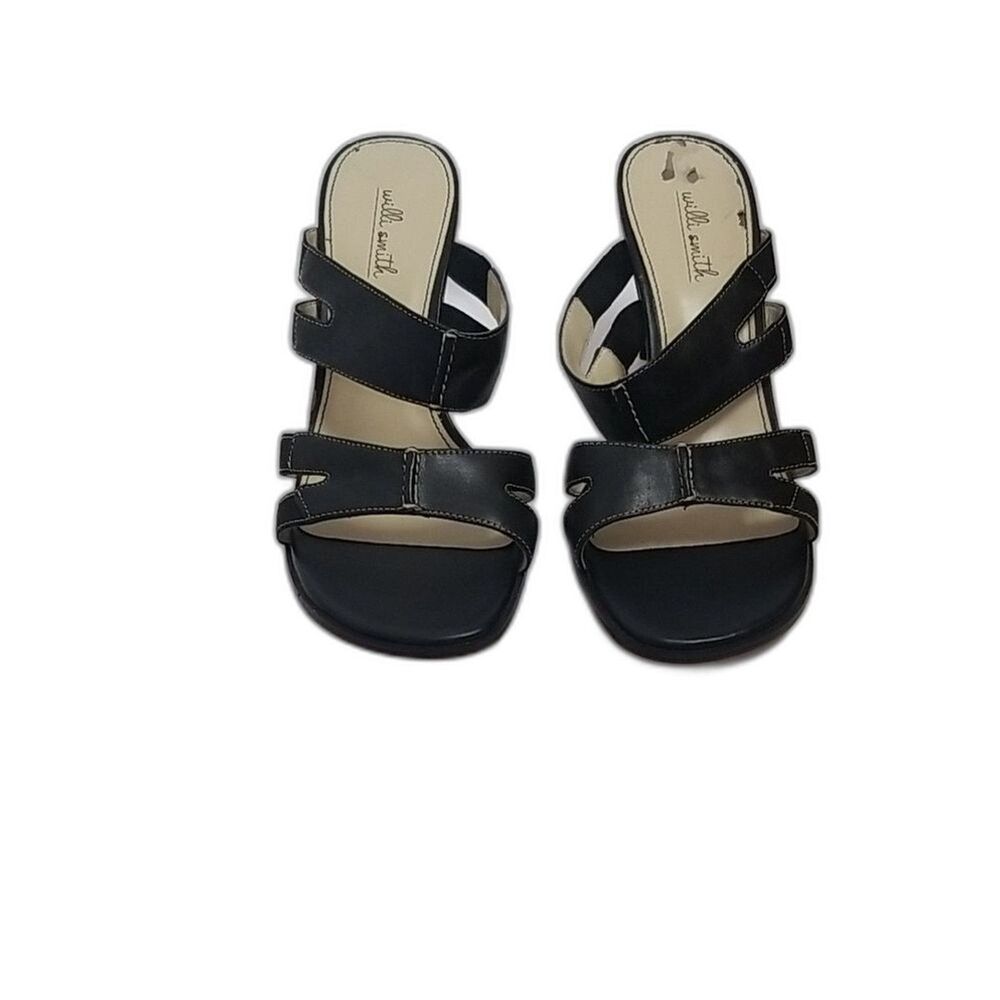 Willi Smith Vtg 90s Mules 7.5 Black Patent Leather Criss Cross Square Toe Heel